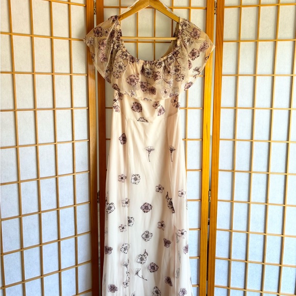 • blush embroidered floral off the shoulder gown • - Picture 15 of 16